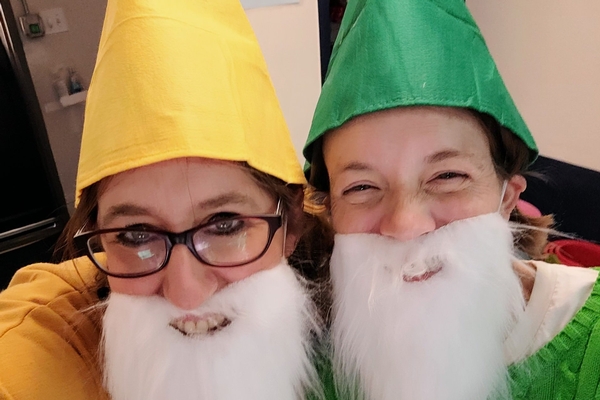 Teachers dressed as gnomes